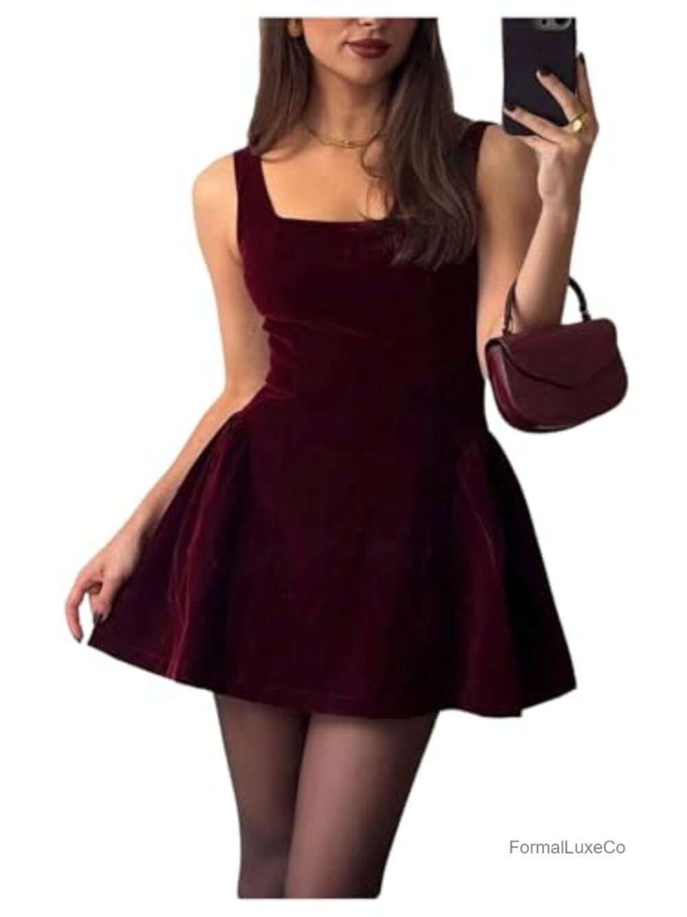 Women's Velvet Mini Cocktail Dress Square Neck Sleeveless Fit & Flare